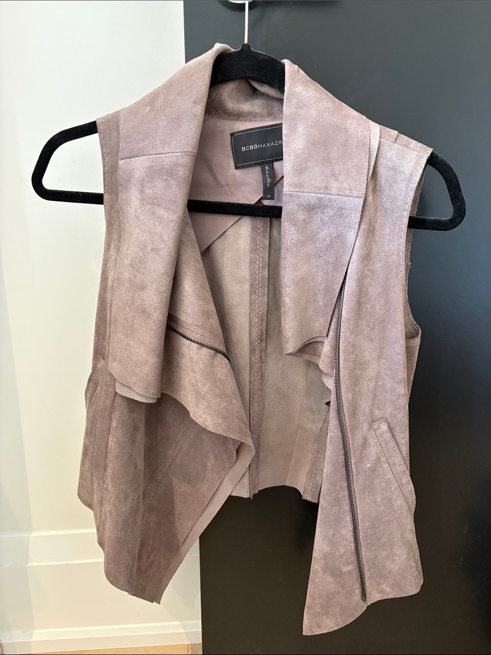 BCBGMaxAzria Suede effect Drape-Front Vest